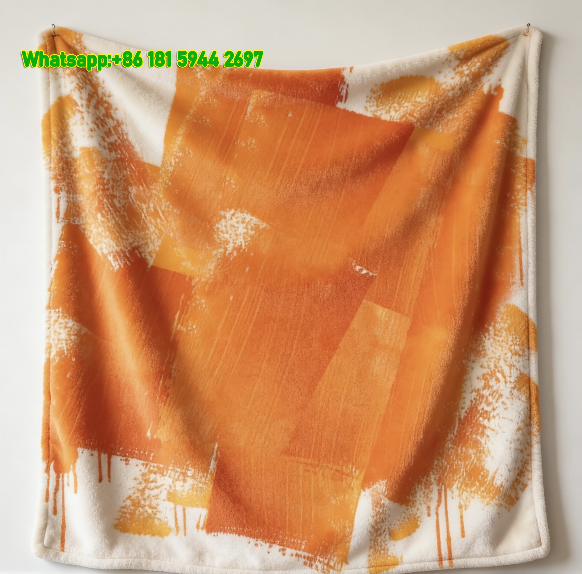 Hermes Orange Abstract Brushstroke Flannel Throw Blanket IMG_5375